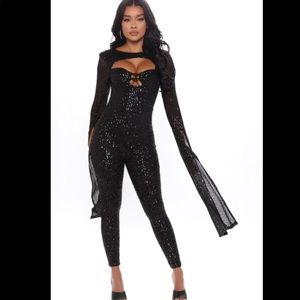 Fashion Nova Black Sequin Jumpsuit in Medium-Never Worn!